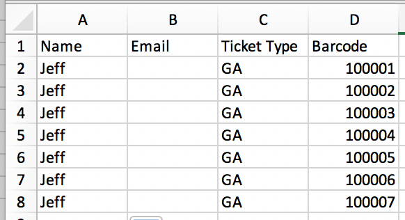 import ticket barcodes from excel