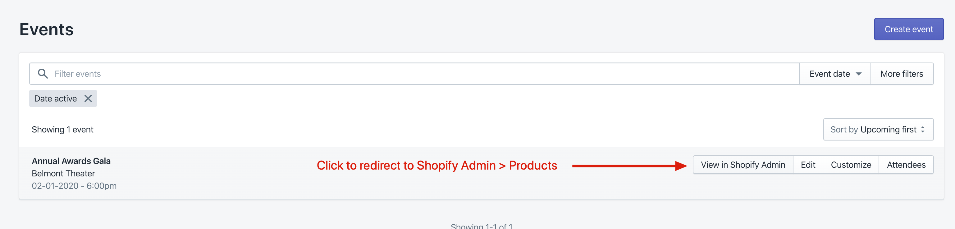 Shopify event ticket product