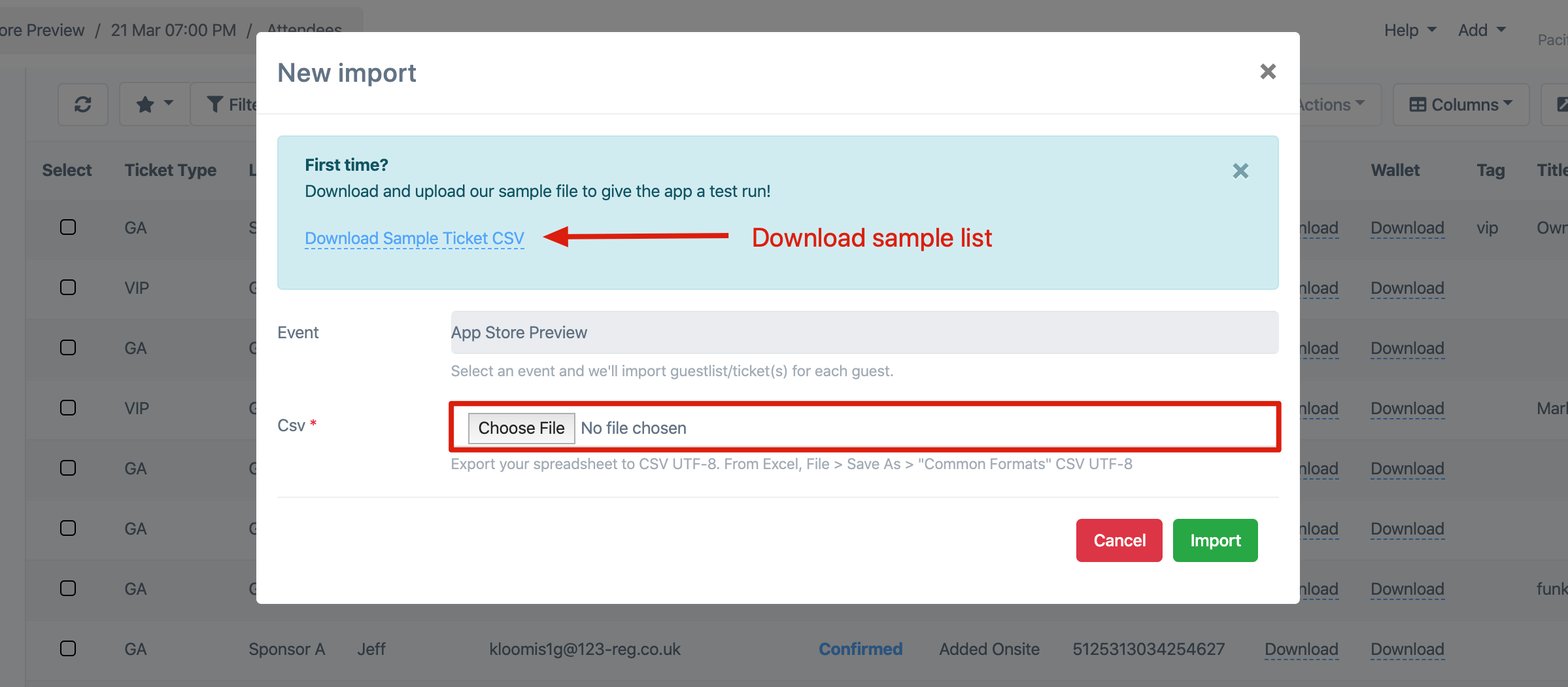 import tickets step two