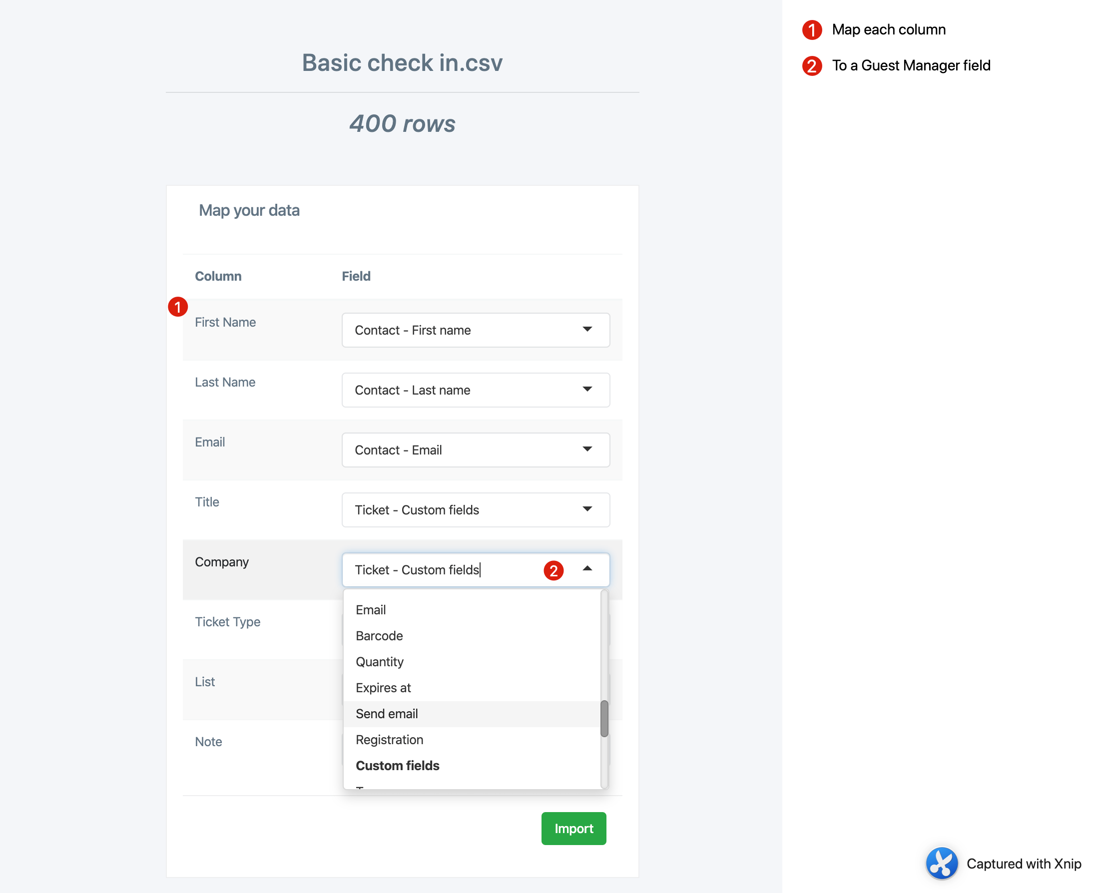 map uploaded import columns