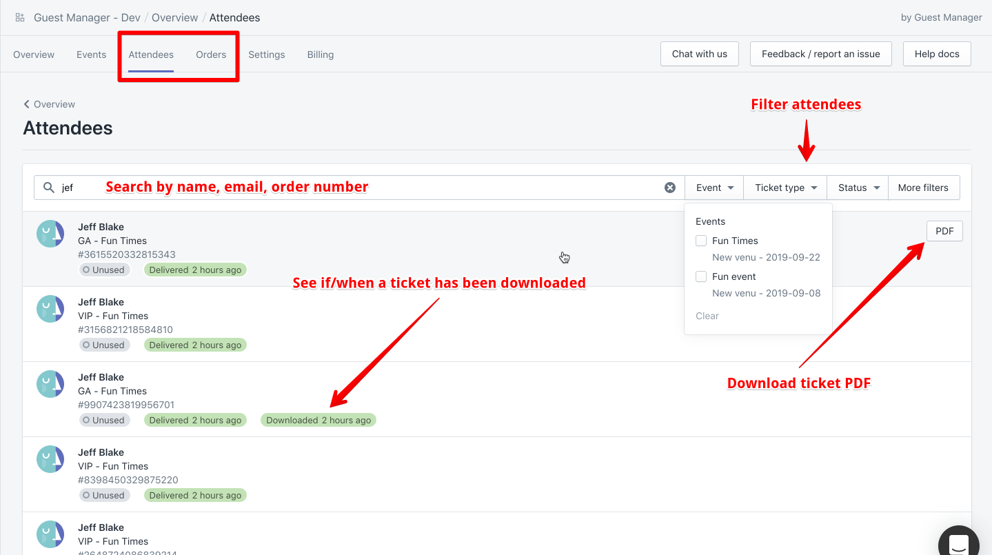 manage event attendees in shopify