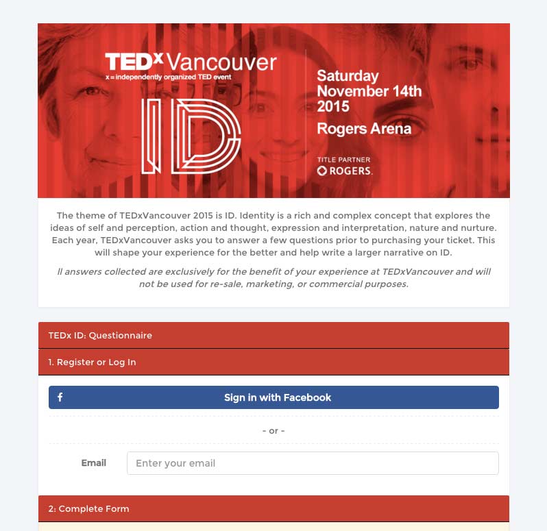 TEDx event ticketing custom surveys and questions